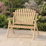 Costway Sedia da giardino 2 posti in legno con braccioli schienale alto e seduta a doghe portata 300 kg, Panca da giardino adirondack Naturale - immagine 2