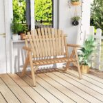 Costway Sedia da giardino 2 posti in legno con braccioli schienale alto e seduta a doghe portata 300 kg, Panca da giardino adirondack Naturale - immagine 3
