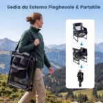 Costway Sedia da regista pieghevole con portabicchiere apribottiglie, sedia da campeggio in metallo tasca laterale e rete portaoggetti Nero - immagine 9