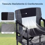Costway Sedia da regista pieghevole con portabicchiere apribottiglie, sedia da campeggio in metallo tasca laterale e rete portaoggetti Nero - immagine 7