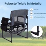 Costway Sedia da regista pieghevole con portabicchiere apribottiglie, sedia da campeggio in metallo tasca laterale e rete portaoggetti Nero - immagine 8
