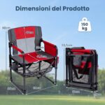 Costway Sedia da regista pieghevole con portabicchiere apribottiglie, sedia da campeggio in metallo tasca laterale e rete portaoggetti Rosso - immagine 7