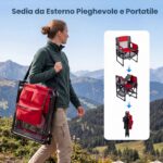 Costway Sedia da regista pieghevole con portabicchiere apribottiglie, sedia da campeggio in metallo tasca laterale e rete portaoggetti Rosso - immagine 10