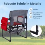 Costway Sedia da regista pieghevole con portabicchiere apribottiglie, sedia da campeggio in metallo tasca laterale e rete portaoggetti Rosso - immagine 9