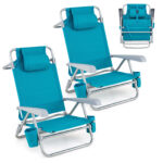 Costway Sedia da spiaggia pieghevole e portatile con borsa termica portabicchieri, Lettino prendisole con cuscino poggiatesta e portasciugamani