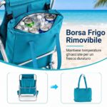 Costway Sedia da spiaggia pieghevole e portatile con borsa termica portabicchieri, Lettino prendisole con cuscino poggiatesta e portasciugamani - immagine 5