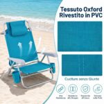 Costway Sedia da spiaggia pieghevole e portatile con borsa termica portabicchieri, Lettino prendisole con cuscino poggiatesta e portasciugamani - immagine 7
