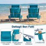 Costway Sedia da spiaggia pieghevole e portatile con borsa termica portabicchieri, Lettino prendisole con cuscino poggiatesta e portasciugamani - immagine 9