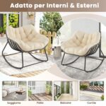 Costway Sedia per relax in rattan per interno con struttura in metallo robusto, Sedia a dondolo da esterno Beige - immagine 12