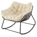 Costway Sedia per relax in rattan per interno con struttura in metallo robusto, Sedia a dondolo da esterno Beige