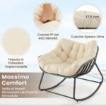 Costway Sedia per relax in rattan per interno con struttura in metallo robusto, Sedia a dondolo da esterno Beige - immagine 11