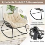 Costway Sedia per relax in rattan per interno con struttura in metallo robusto, Sedia a dondolo da esterno Beige - immagine 8