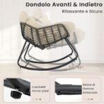 Costway Sedia per relax in rattan per interno con struttura in metallo robusto, Sedia a dondolo da esterno Beige - immagine 9