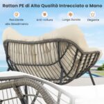 Costway Sedia per relax in rattan per interno con struttura in metallo robusto, Sedia a dondolo da esterno Beige - immagine 10
