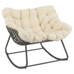 Costway Sedia per relax in rattan per interno con struttura in metallo robusto, Sedia a dondolo da esterno Beige - immagine 5