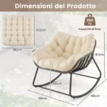 Costway Sedia per relax in rattan per interno con struttura in metallo robusto, Sedia a dondolo da esterno Beige - immagine 7