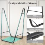 Costway Sedia sospesa con supporto in metallo con tasca laterale piedini antiscivolo, Dondolo sospesa con telaio per interno ed esterno Nero - immagine 8