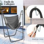 Costway Sedia sospesa con supporto in metallo con tasca laterale piedini antiscivolo, Dondolo sospesa con telaio per interno ed esterno Nero - immagine 7