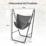 Costway Sedia sospesa con supporto in metallo con tasca laterale piedini antiscivolo, Dondolo sospesa con telaio per interno ed esterno Nero - immagine 6