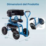 Costway Sedile da giardino con cuscino imbottito schienale avvolgente e vassoio porta attrezzi, Sgabello per giardinaggio girevole a 360° Blu - immagine 5
