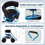 Costway Sedile da giardino con cuscino imbottito schienale avvolgente e vassoio porta attrezzi, Sgabello per giardinaggio girevole a 360° Blu - immagine 6