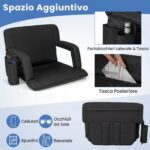 Costway Sedile da stadio pieghevole regolabile 6 posizioni braccioli, Sedia portatile tasche e portabicchieri per sport e barca - immagine 6