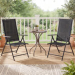 Costway Set 2 sedie da esterno con braccioli schienale regolabile tessuto traspirante, Sedia pieghevole per balcone terrazza campeggio Nero - immagine 3
