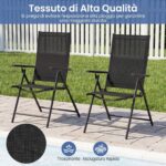 Costway Set 2 sedie da esterno con braccioli schienale regolabile tessuto traspirante, Sedia pieghevole per balcone terrazza campeggio Nero - immagine 8