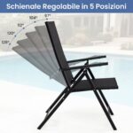 Costway Set 2 sedie da esterno con braccioli schienale regolabile tessuto traspirante, Sedia pieghevole per balcone terrazza campeggio Nero - immagine 6