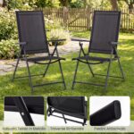 Costway Set 2 sedie da esterno con braccioli schienale regolabile tessuto traspirante, Sedia pieghevole per balcone terrazza campeggio Nero - immagine 9