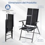 Costway Set 2 sedie da esterno con braccioli schienale regolabile tessuto traspirante, Sedia pieghevole per balcone terrazza campeggio Nero - immagine 5