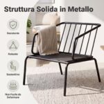 Costway Set 3 pezzi da bistrò con tavolino rotondo e 2 sedie struttura in metallo, Set di mobili da esterno con cuscini morbidi piedini regolabili - immagine 8