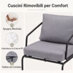 Costway Set 3 pezzi da bistrò con tavolino rotondo e 2 sedie struttura in metallo, Set di mobili da esterno con cuscini morbidi piedini regolabili - immagine 9