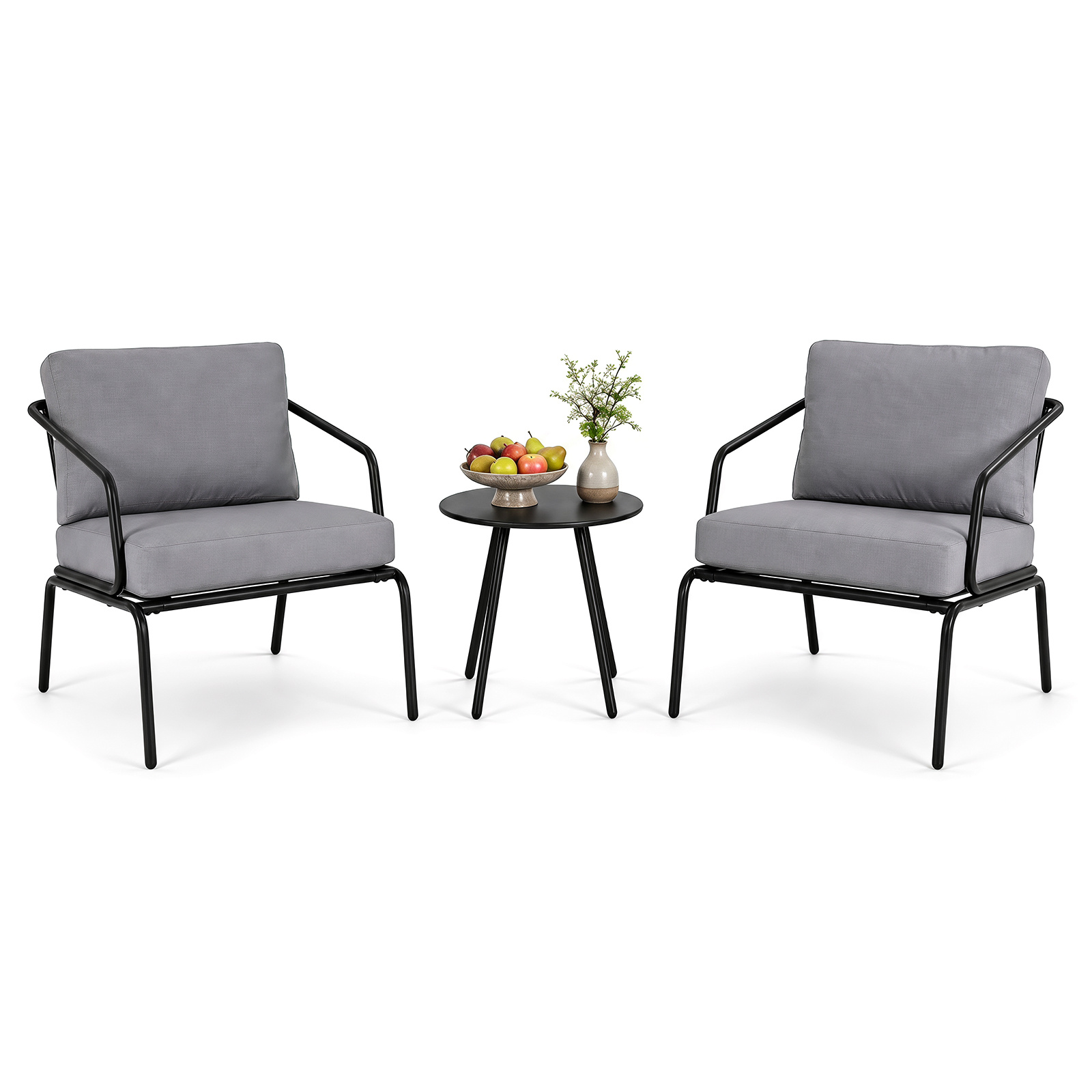 Set-3-pezzi-da-bistr-con-tavolino-rotondo-e-2-sedie-struttura-in-metallo-mediaId105137501-1782289775.jpg Costway Set 3 pezzi da bistrò con tavolino rotondo e 2 sedie struttura in metallo, Set di mobili da esterno con cuscini morbidi piedini regolabili - immagine 1