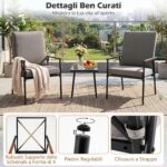 Costway Set 3 pz giardino tavolo vetro temperato effetto acqua, Sedie braccioli cuscini morbidi bistro balcone cortile terrazza - immagine 8