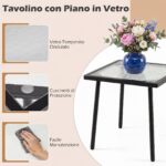 Costway Set 3 pz giardino tavolo vetro temperato effetto acqua, Sedie braccioli cuscini morbidi bistro balcone cortile terrazza - immagine 9