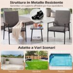 Costway Set 3 pz giardino tavolo vetro temperato effetto acqua, Sedie braccioli cuscini morbidi bistro balcone cortile terrazza - immagine 10