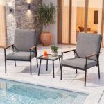 Costway Set 3 pz giardino tavolo vetro temperato effetto acqua, Sedie braccioli cuscini morbidi bistro balcone cortile terrazza - immagine 2