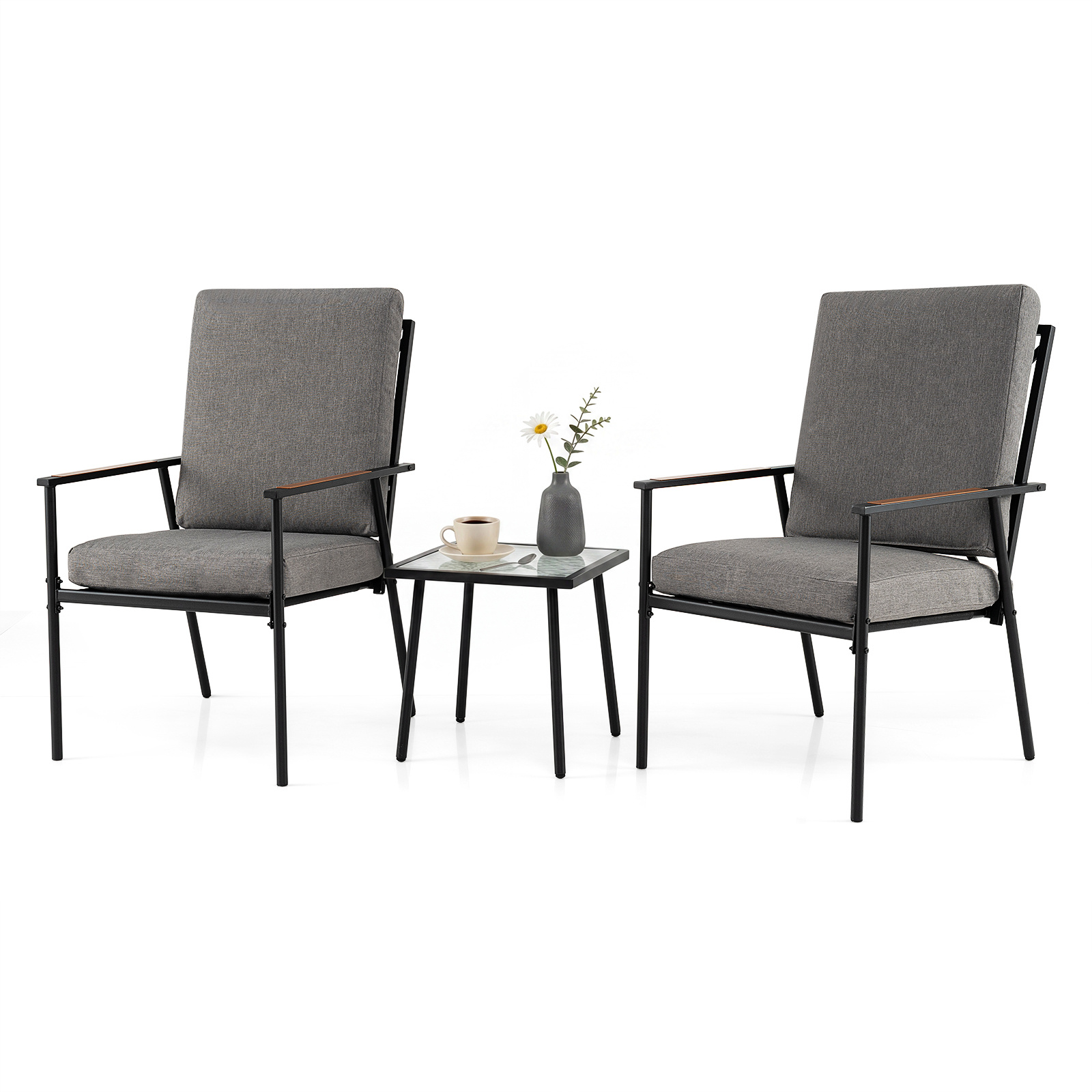Set-3-pz-giardino-tavolo-vetro-temperato-effetto-acqua-mediaId105157565-1783482599.jpg Costway Set 3 pz giardino tavolo vetro temperato effetto acqua, Sedie braccioli cuscini morbidi bistro balcone cortile terrazza - immagine 1