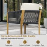 Costway Set bistro da esterno 3 pezzi con corde intrecciate e cuscini, Tavolo e sedie per patio balcone terrazza e giardino Beige - immagine 6