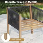 Costway Set bistro da esterno 3 pezzi con corde intrecciate e cuscini, Tavolo e sedie per patio balcone terrazza e giardino Beige - immagine 9
