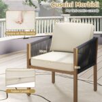 Costway Set bistro da esterno 3 pezzi con corde intrecciate e cuscini, Tavolo e sedie per patio balcone terrazza e giardino Beige - immagine 10