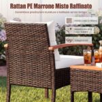 Costway Set bistro patio 3 pezzi con piano in legno di acacia e braccioli, Set di sedie da esterno con cuscini per giardino veranda Bianco - immagine 8