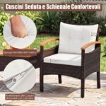 Costway Set bistro patio 3 pezzi con piano in legno di acacia e braccioli, Set di sedie da esterno con cuscini per giardino veranda Bianco - immagine 10