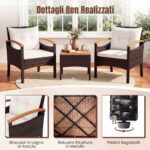 Costway Set bistro patio 3 pezzi con piano in legno di acacia e braccioli, Set di sedie da esterno con cuscini per giardino veranda Bianco - immagine 9
