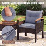 Costway Set bistro patio 3 pezzi con piano in legno di acacia e braccioli, Set di sedie da esterno con cuscini per giardino veranda Grigio - immagine 7