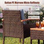 Costway Set bistro patio 3 pezzi con piano in legno di acacia e braccioli, Set di sedie da esterno con cuscini per giardino veranda Grigio - immagine 8