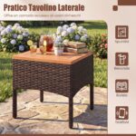 Costway Set bistro patio 3 pezzi con piano in legno di acacia e braccioli, Set di sedie da esterno con cuscini per giardino veranda Grigio - immagine 10