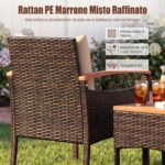 Costway Set bistro patio 3 pezzi con piano in legno di acacia e braccioli, Set di sedie da esterno con cuscini per giardino veranda Beige - immagine 8