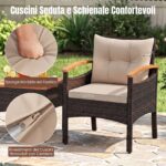 Costway Set bistro patio 3 pezzi con piano in legno di acacia e braccioli, Set di sedie da esterno con cuscini per giardino veranda Beige - immagine 10